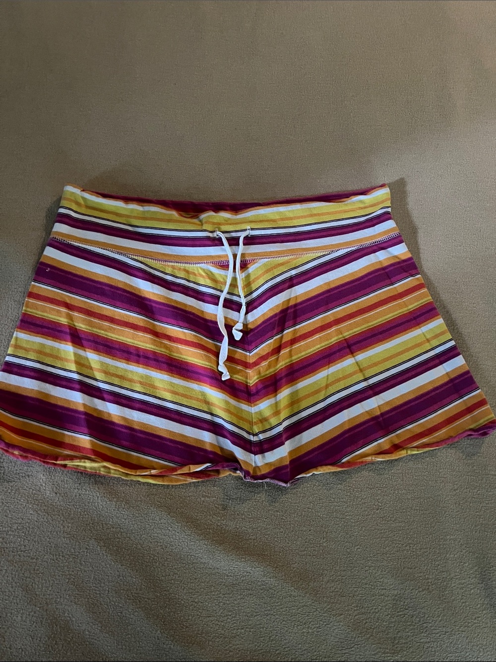 Striped Drawstring Lounge Skirt  in Yellow & Magenta low waist Y2K size medium